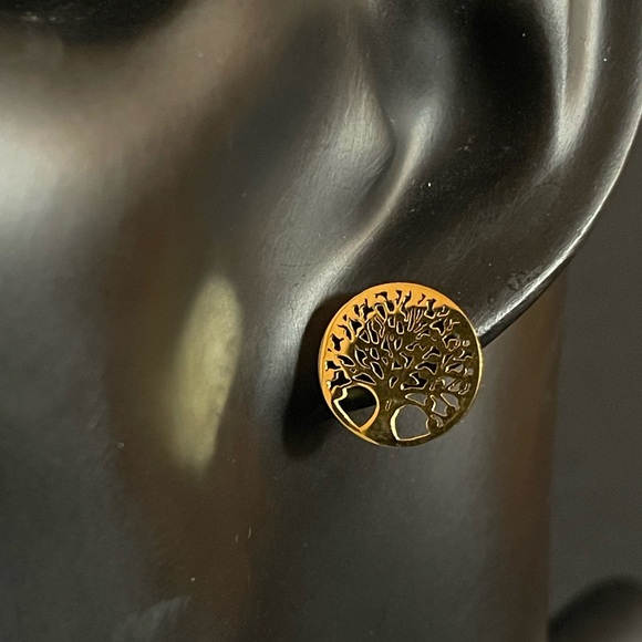 Tree Of Life Golden Necklace Earrings Set With Zirconia. Stainless Steel - Picture 10 of 10